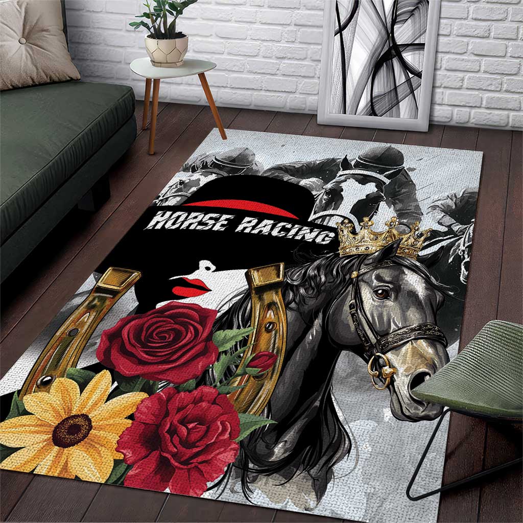 Horse Racing Area Rug Derby Lady Triple Flowers