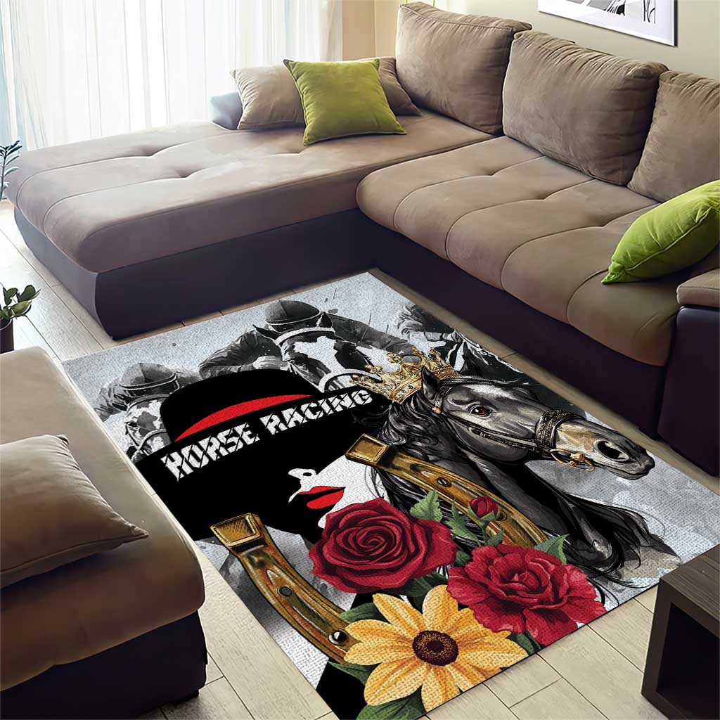 Horse Racing Area Rug Derby Lady Triple Flowers