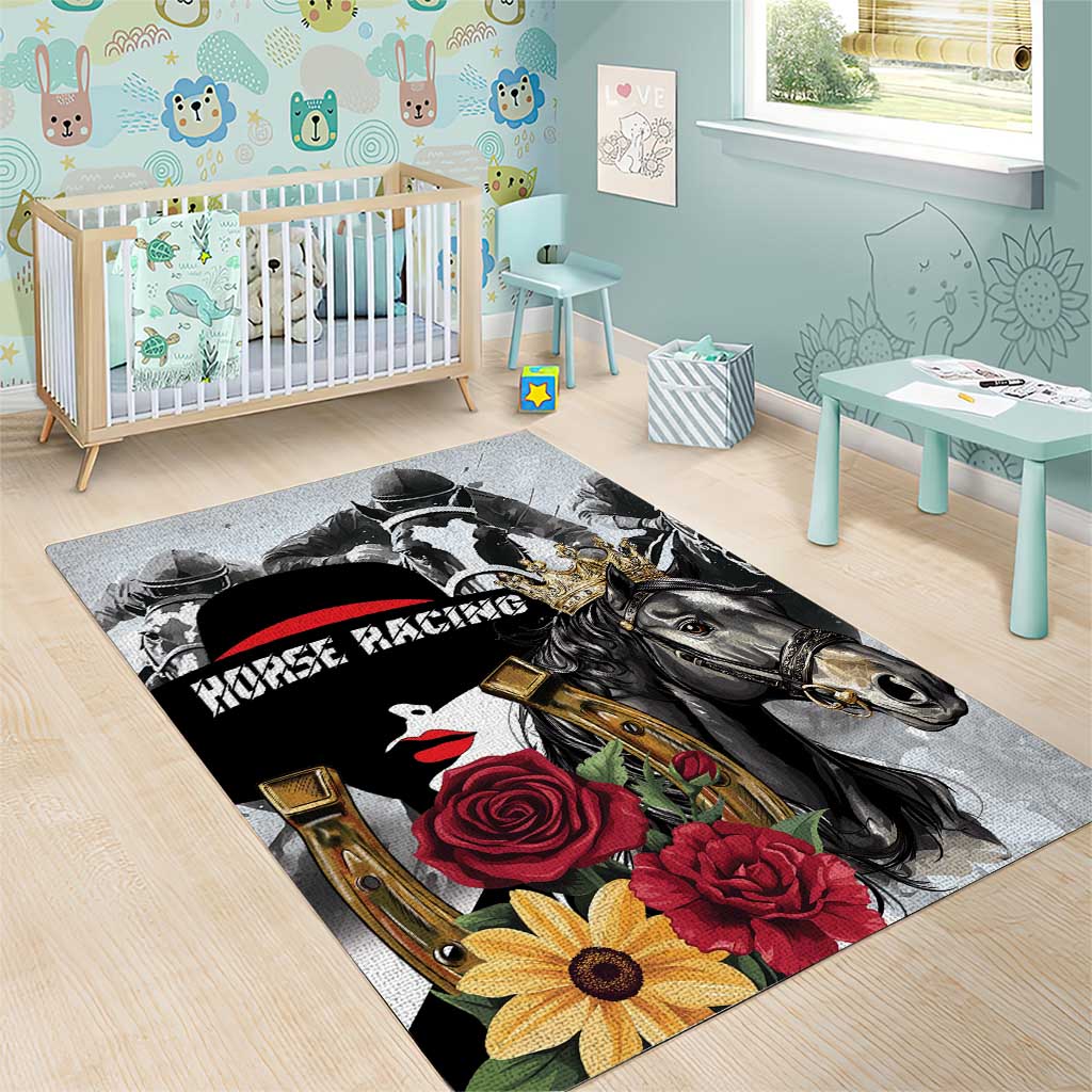 Horse Racing Area Rug Derby Lady Triple Flowers