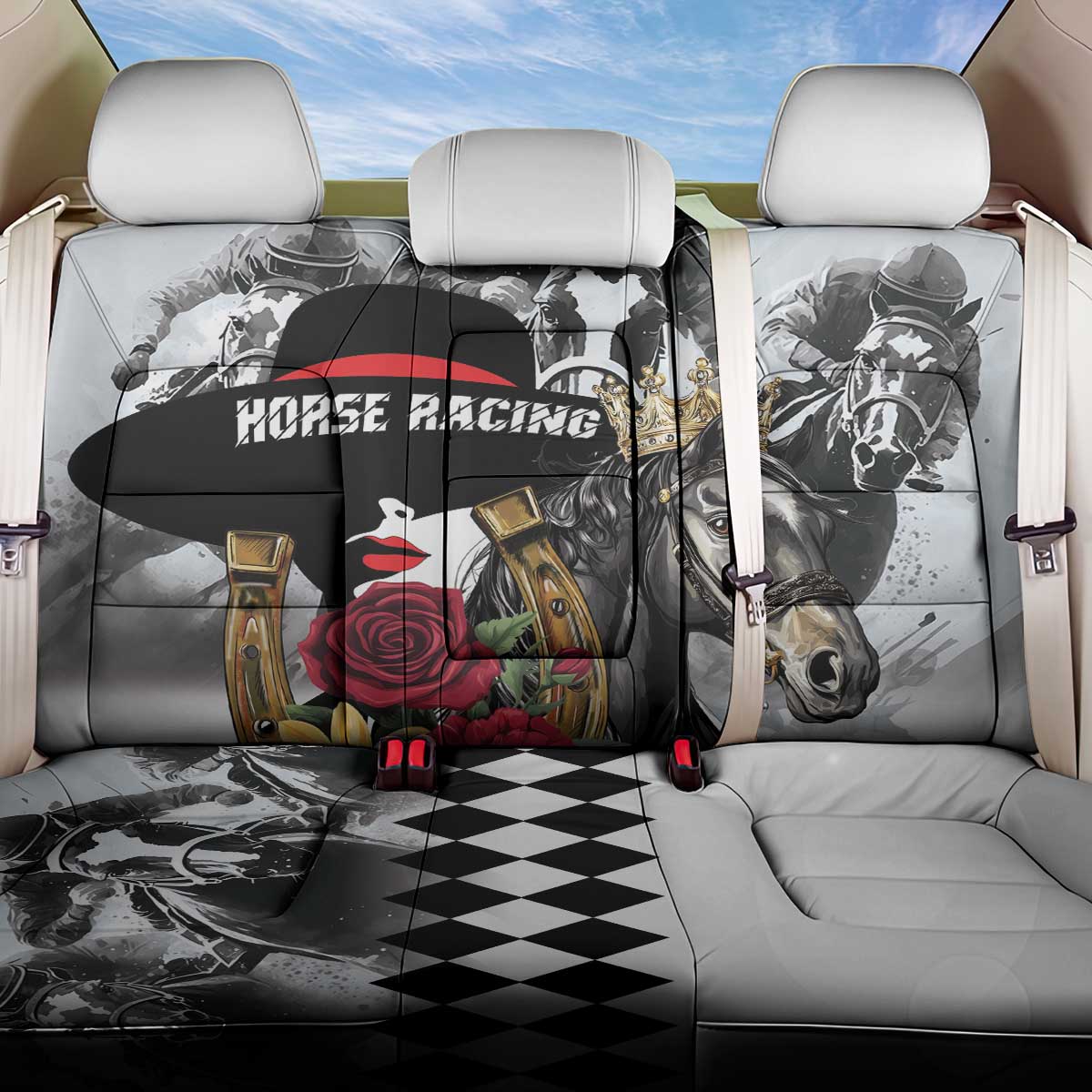 Horse Racing Back Car Seat Cover Derby Lady Triple Flowers