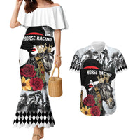 Personalized Horse Racing Couples Matching Mermaid Dress and Hawaiian Shirt Derby Lady Triple Flowers