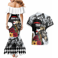 Personalized Horse Racing Couples Matching Mermaid Dress and Hawaiian Shirt Derby Lady Triple Flowers