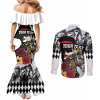 Personalized Horse Racing Couples Matching Mermaid Dress and Long Sleeve Button Shirt Derby Lady Triple Flowers