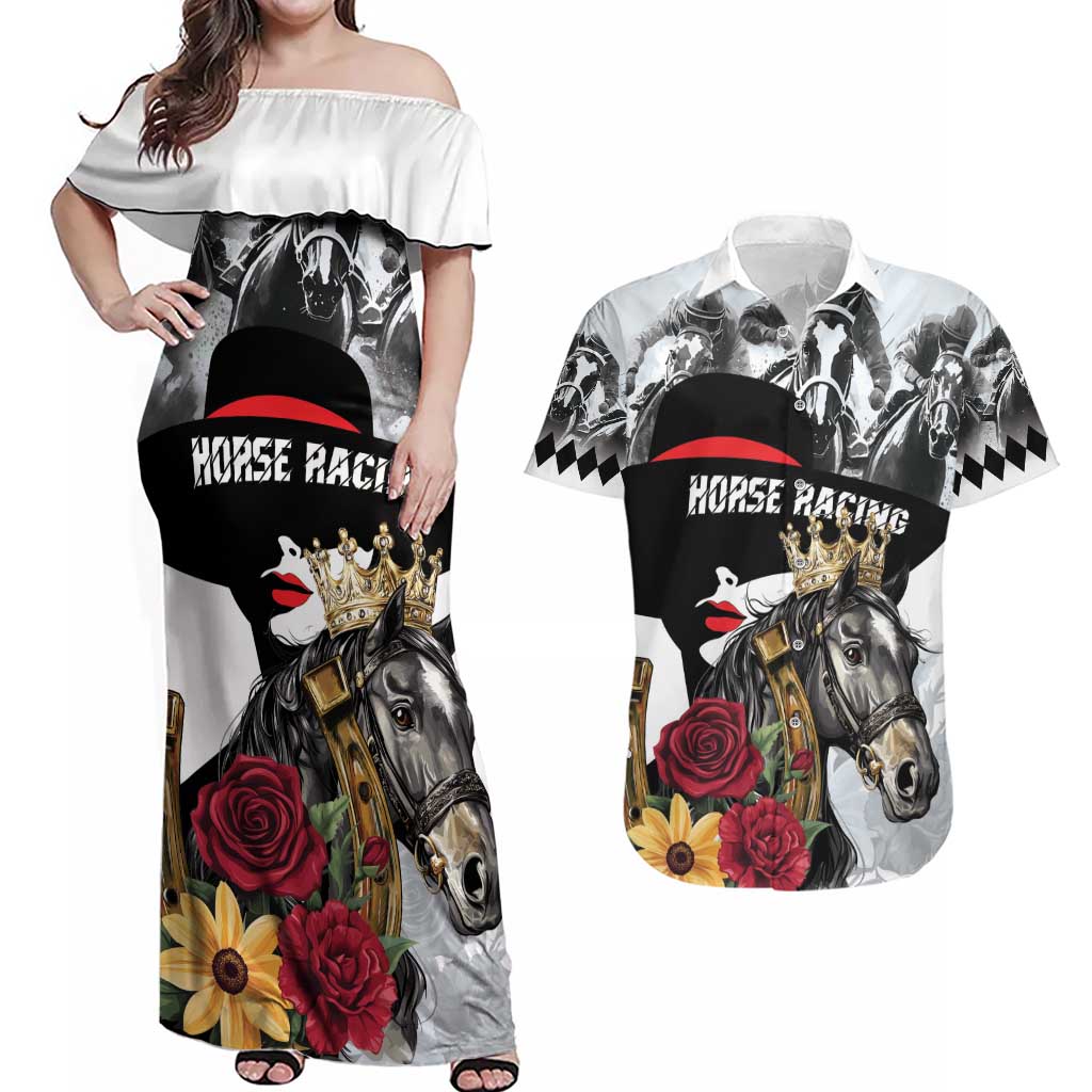 Personalized Horse Racing Couples Matching Off Shoulder Maxi Dress and Hawaiian Shirt Derby Lady Triple Flowers