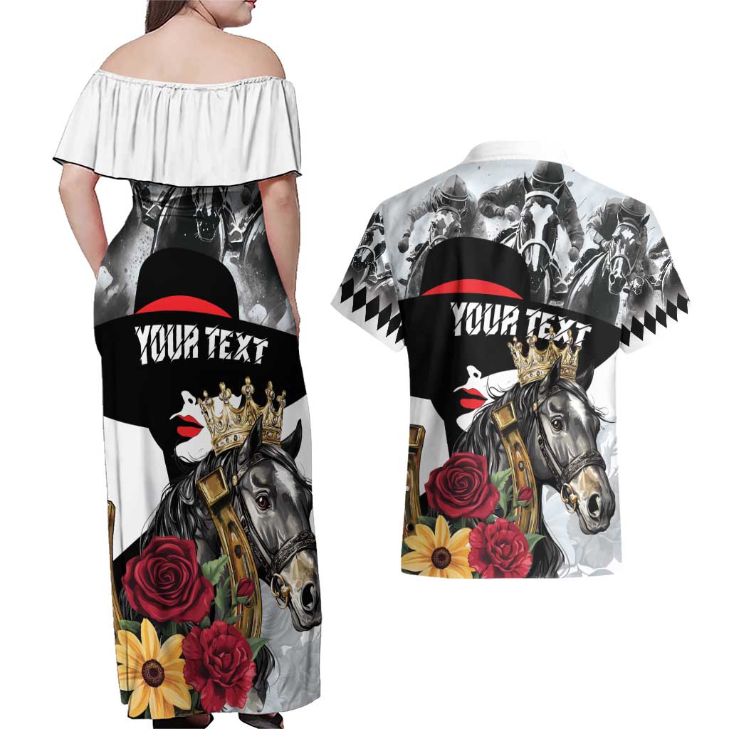 Personalized Horse Racing Couples Matching Off Shoulder Maxi Dress and Hawaiian Shirt Derby Lady Triple Flowers