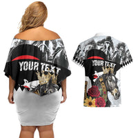 Personalized Horse Racing Couples Matching Off Shoulder Short Dress and Hawaiian Shirt Derby Lady Triple Flowers