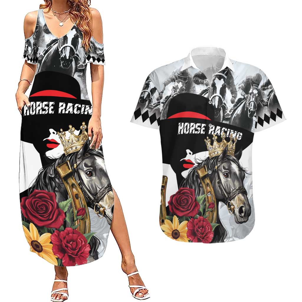 Personalized Horse Racing Couples Matching Summer Maxi Dress and Hawaiian Shirt Derby Lady Triple Flowers