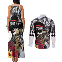 Personalized Horse Racing Couples Matching Tank Maxi Dress and Long Sleeve Button Shirt Derby Lady Triple Flowers