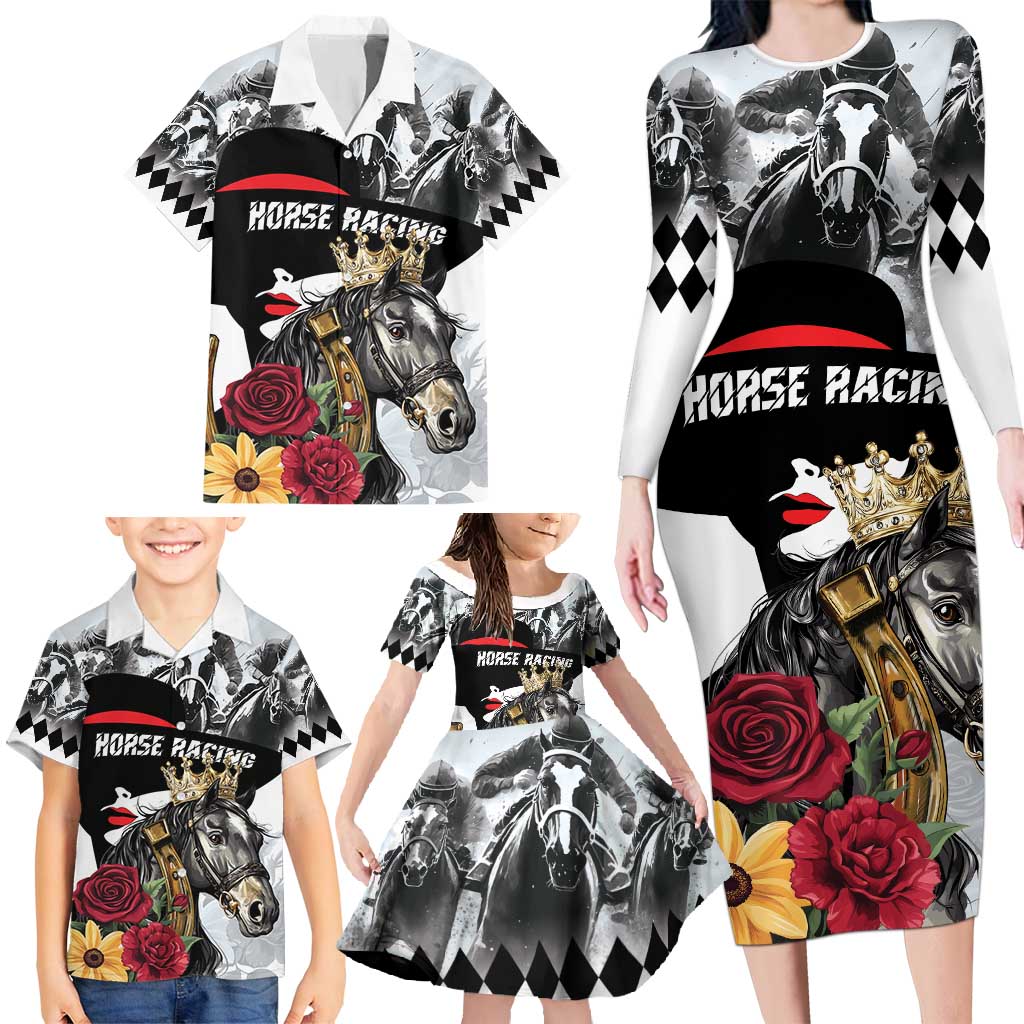 Personalized Horse Racing Family Matching Long Sleeve Bodycon Dress and Hawaiian Shirt Derby Lady Triple Flowers