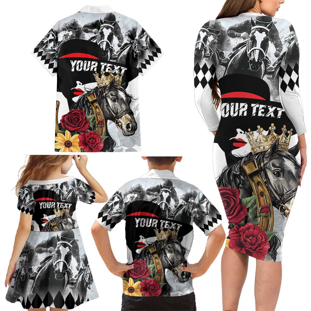 Personalized Horse Racing Family Matching Long Sleeve Bodycon Dress and Hawaiian Shirt Derby Lady Triple Flowers