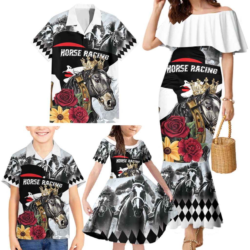 Personalized Horse Racing Family Matching Mermaid Dress and Hawaiian Shirt Derby Lady Triple Flowers