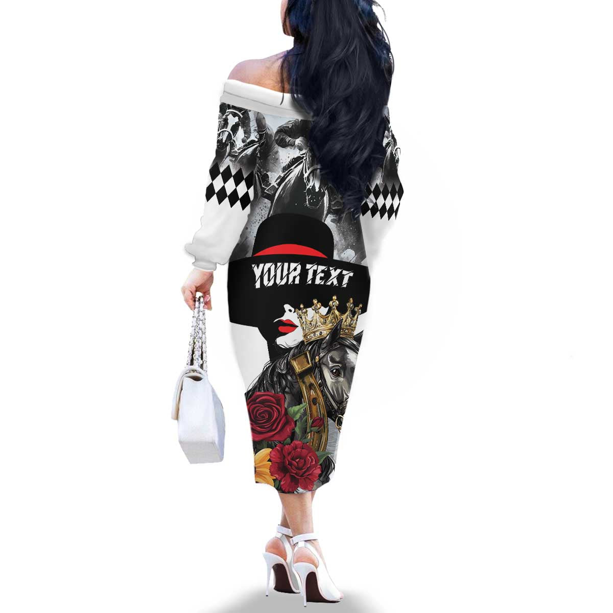 Personalized Horse Racing Family Matching Off The Shoulder Long Sleeve Dress and Hawaiian Shirt Derby Lady Triple Flowers