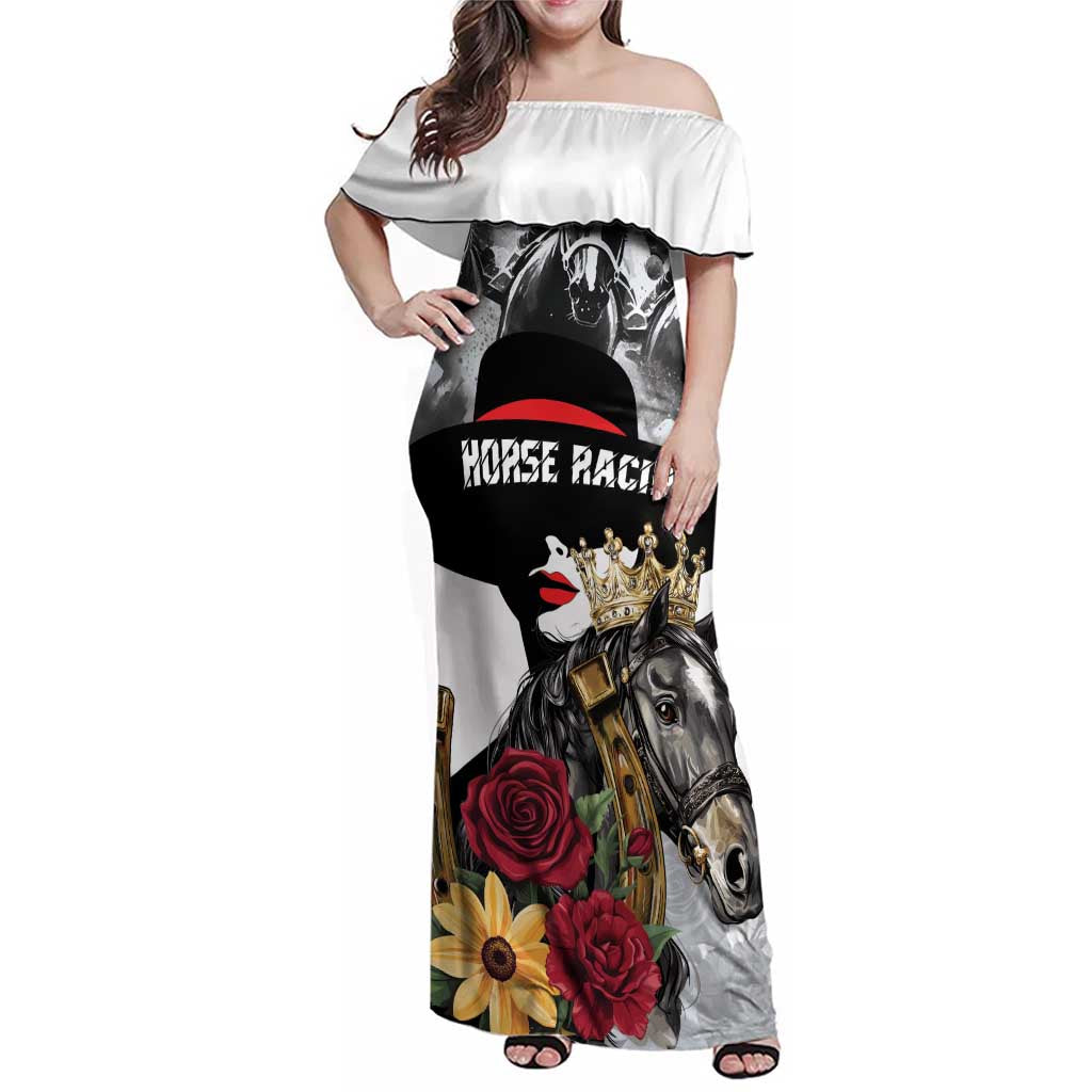 Personalized Horse Racing Family Matching Off Shoulder Maxi Dress and Hawaiian Shirt Derby Lady Triple Flowers