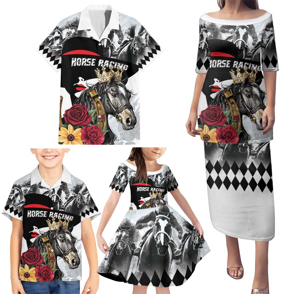 Personalized Horse Racing Family Matching Puletasi and Hawaiian Shirt Derby Lady Triple Flowers