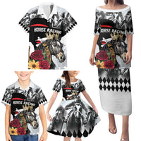 Personalized Horse Racing Family Matching Puletasi and Hawaiian Shirt Derby Lady Triple Flowers