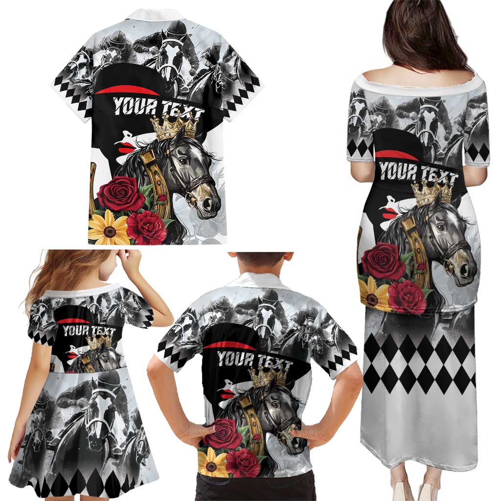 Personalized Horse Racing Family Matching Puletasi and Hawaiian Shirt Derby Lady Triple Flowers