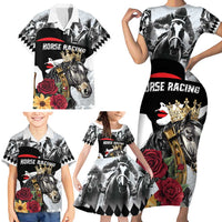 Personalized Horse Racing Family Matching Short Sleeve Bodycon Dress and Hawaiian Shirt Derby Lady Triple Flowers