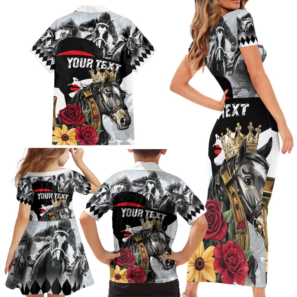 Personalized Horse Racing Family Matching Short Sleeve Bodycon Dress and Hawaiian Shirt Derby Lady Triple Flowers