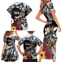 Personalized Horse Racing Family Matching Short Sleeve Bodycon Dress and Hawaiian Shirt Derby Lady Triple Flowers