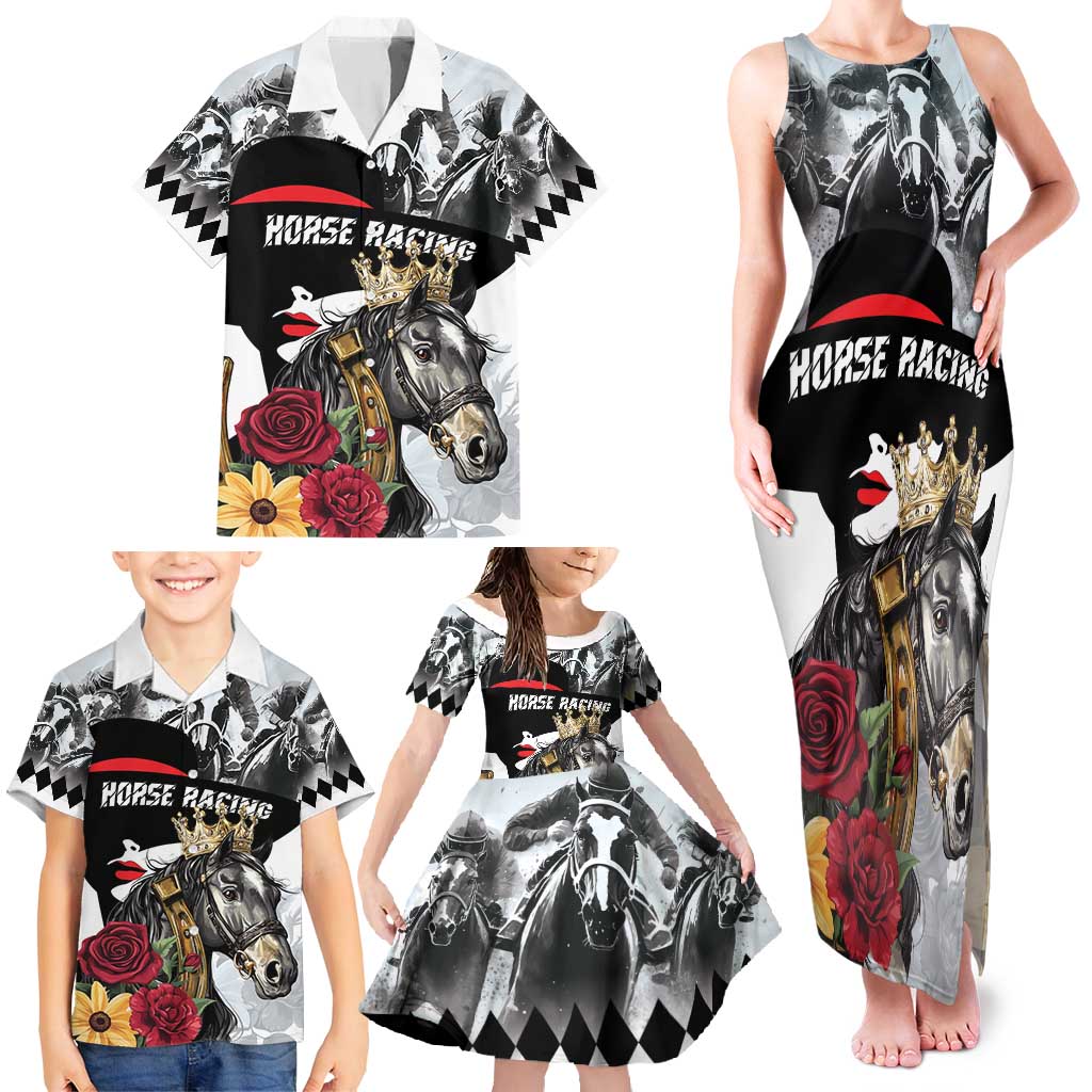 Personalized Horse Racing Family Matching Tank Maxi Dress and Hawaiian Shirt Derby Lady Triple Flowers