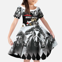 Personalized Horse Racing Kid Short Sleeve Dress Derby Lady Triple Flowers