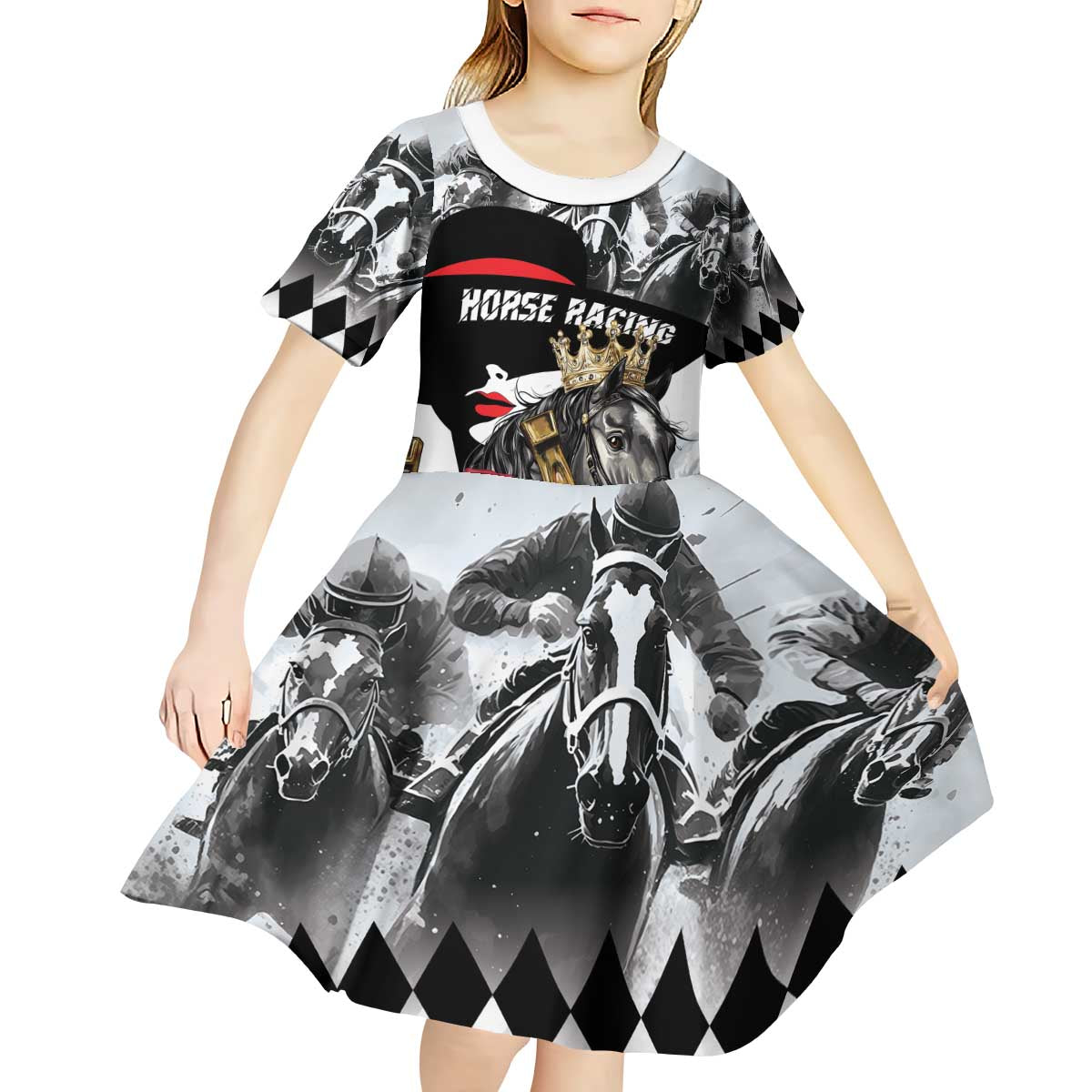 Personalized Horse Racing Kid Short Sleeve Dress Derby Lady Triple Flowers