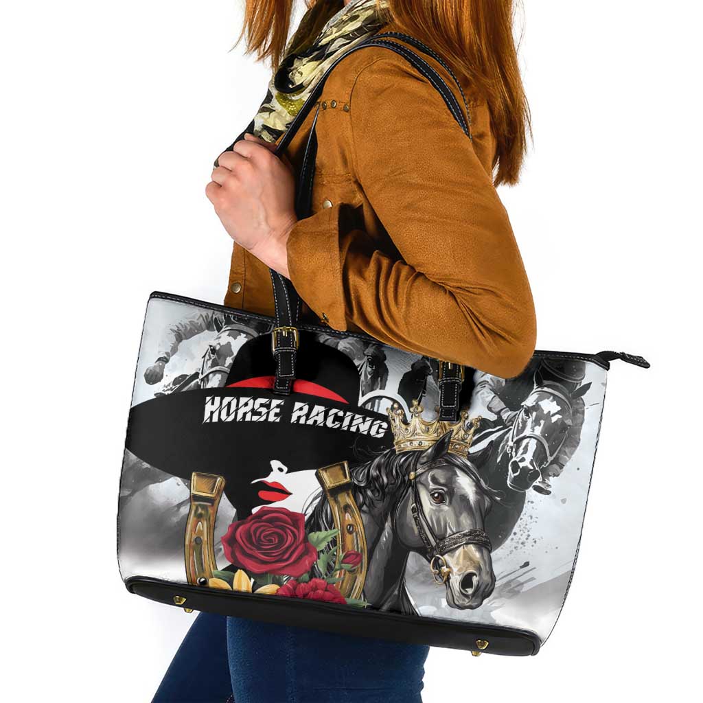 Horse Racing Leather Tote Bag Derby Lady Triple Flowers