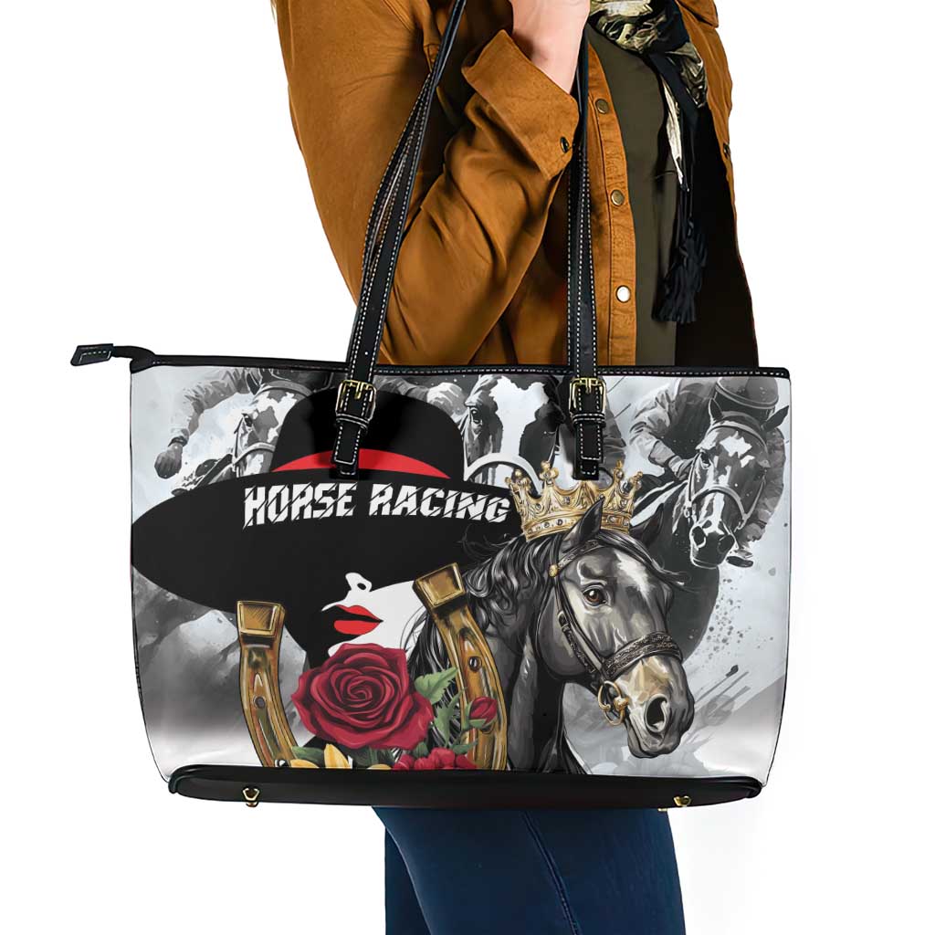 Horse Racing Leather Tote Bag Derby Lady Triple Flowers