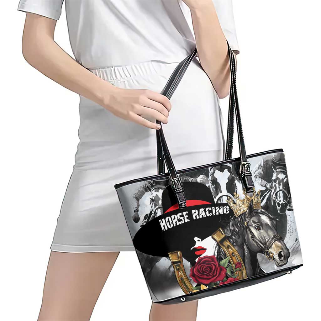 Horse Racing Leather Tote Bag Derby Lady Triple Flowers