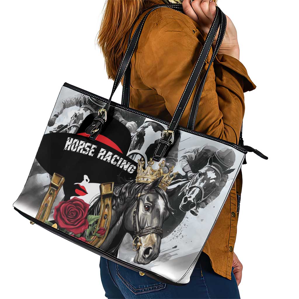 Horse Racing Leather Tote Bag Derby Lady Triple Flowers