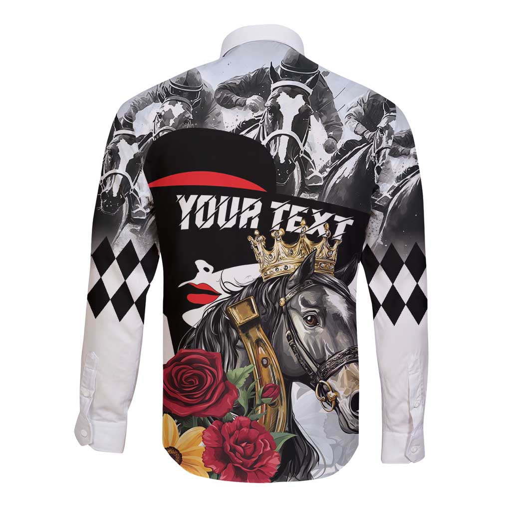 Personalized Horse Racing Long Sleeve Button Shirt Derby Lady Triple Flowers