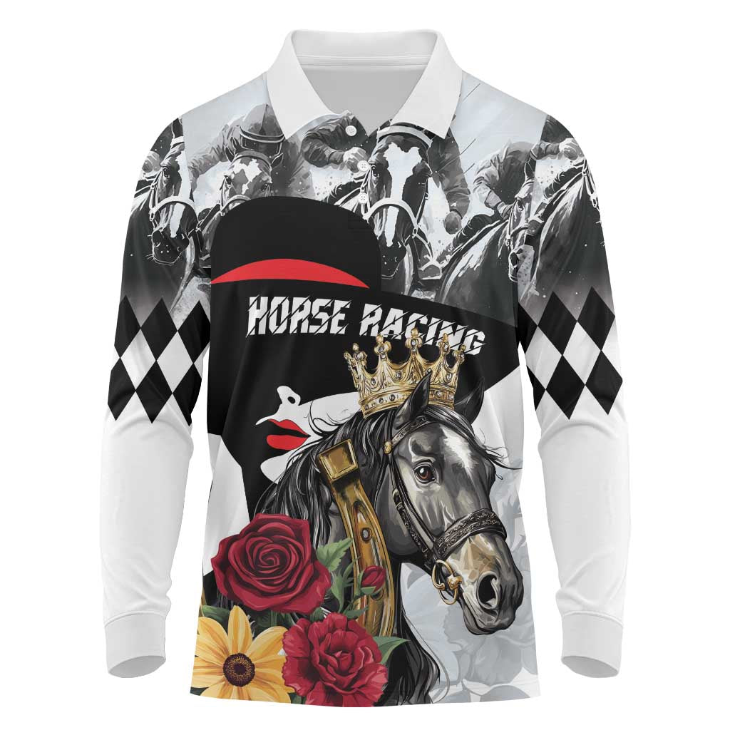 Personalized Horse Racing Long Sleeve Polo Shirt Derby Lady Triple Flowers