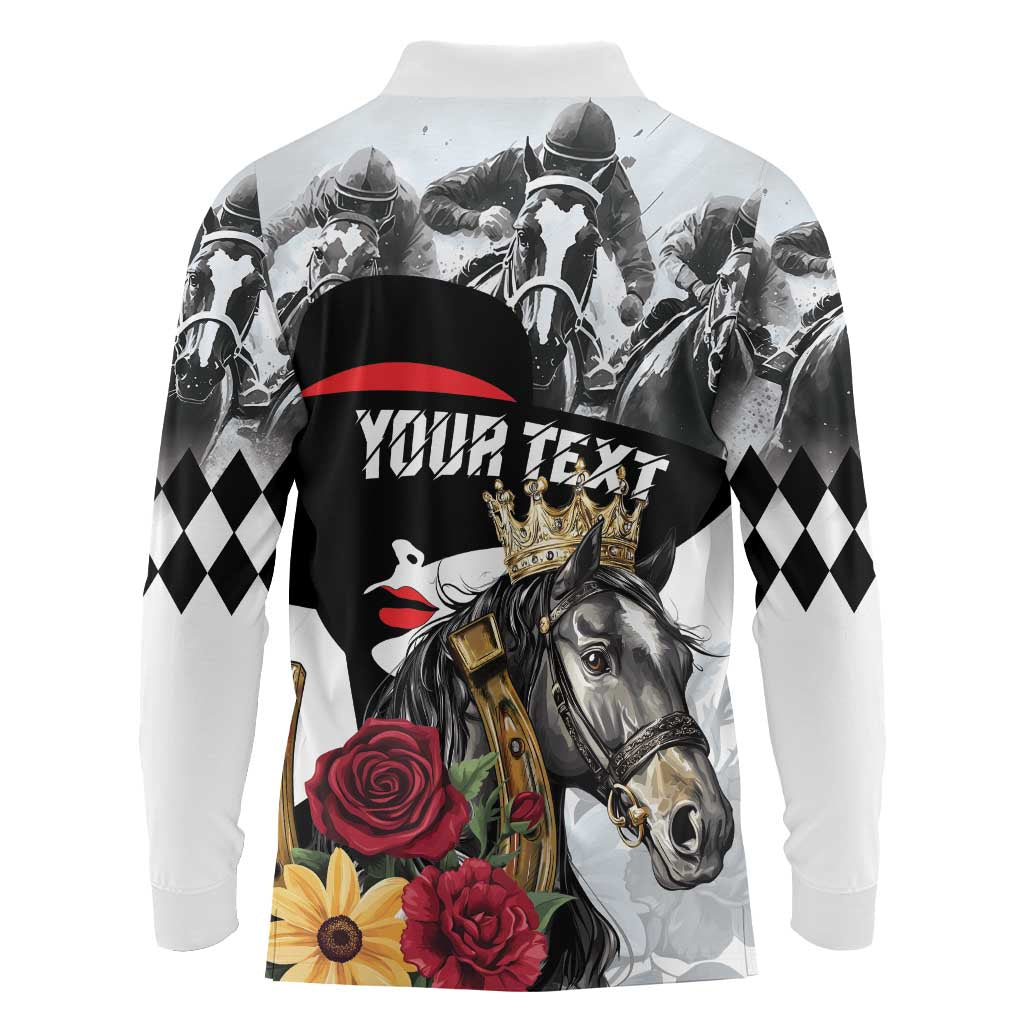 Personalized Horse Racing Long Sleeve Polo Shirt Derby Lady Triple Flowers