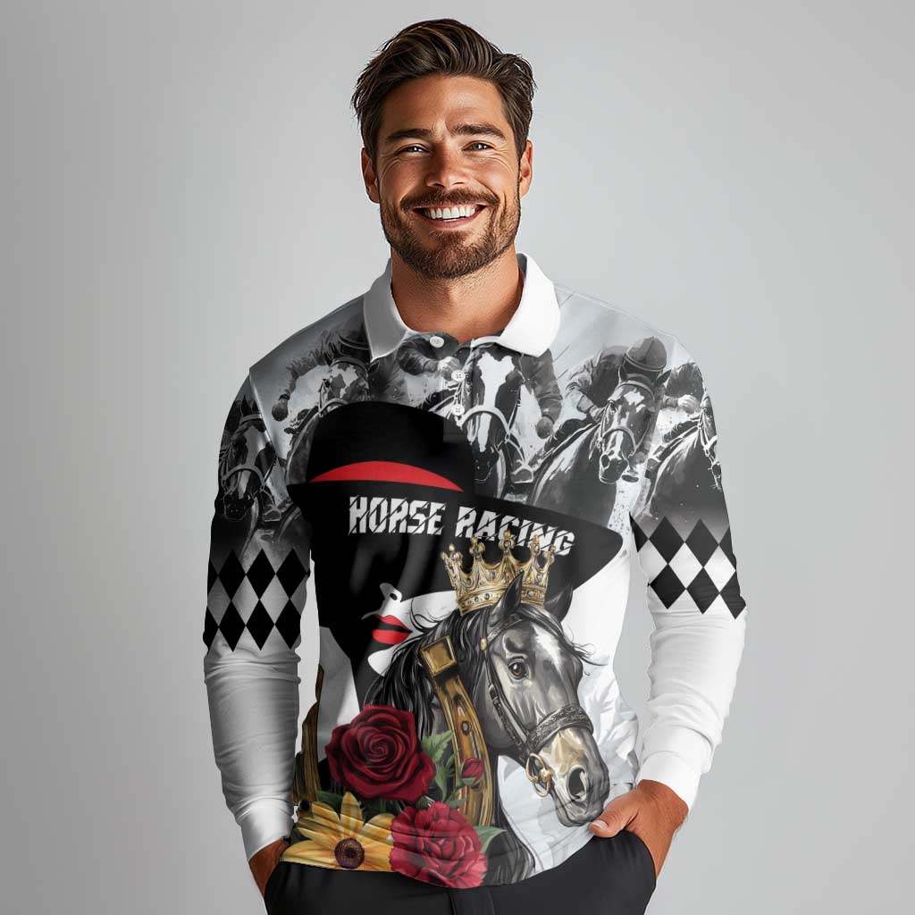 Personalized Horse Racing Long Sleeve Polo Shirt Derby Lady Triple Flowers