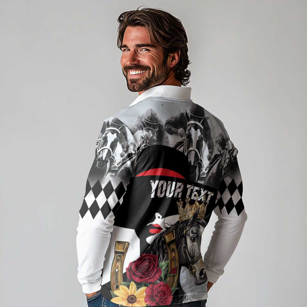 Personalized Horse Racing Long Sleeve Polo Shirt Derby Lady Triple Flowers