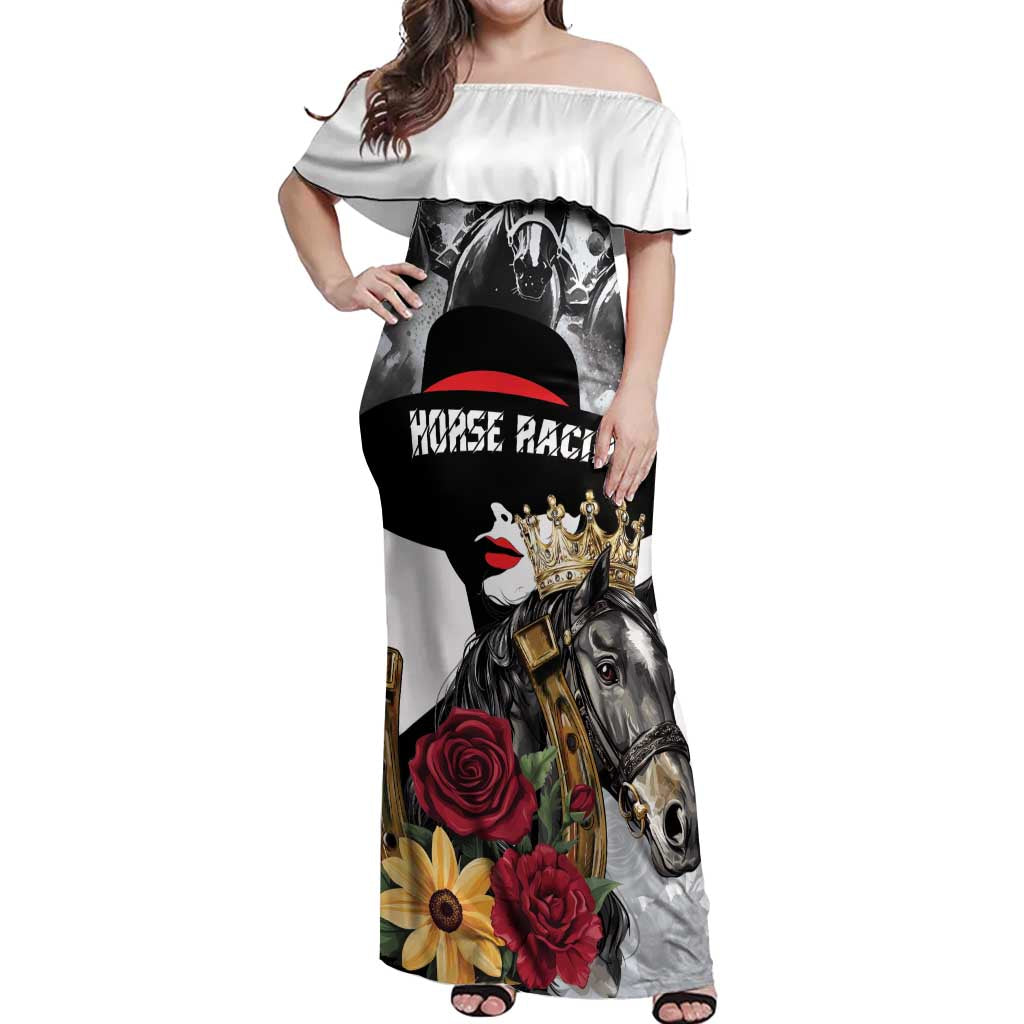 Personalized Horse Racing Off Shoulder Maxi Dress Derby Lady Triple Flowers