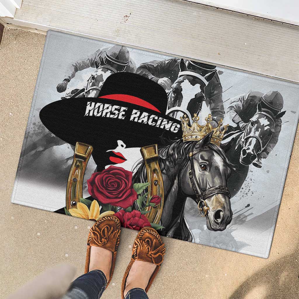 Horse Racing Rubber Doormat Derby Lady Triple Flowers