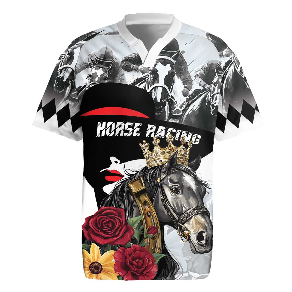 Personalized Horse Racing Rugby Jersey Derby Lady Triple Flowers