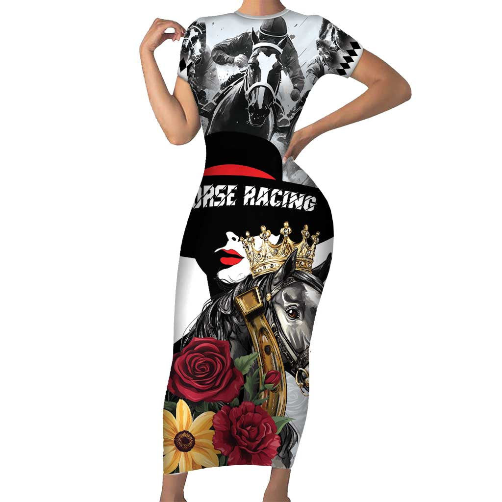 Personalized Horse Racing Short Sleeve Bodycon Dress Derby Lady Triple Flowers