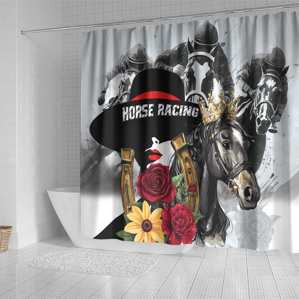 Horse Racing Shower Curtain Derby Lady Triple Flowers