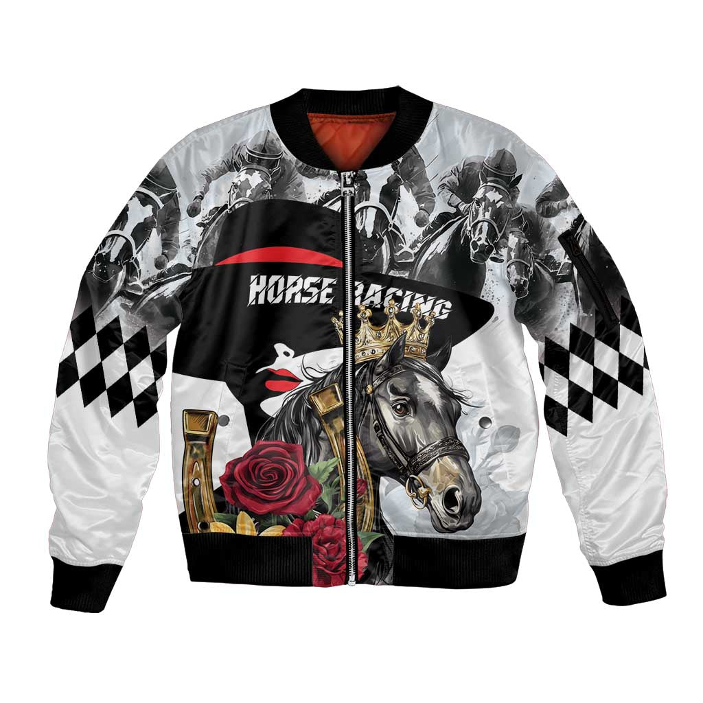 Personalized Horse Racing Sleeve Zip Bomber Jacket Derby Lady Triple Flowers