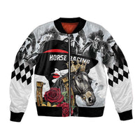 Personalized Horse Racing Sleeve Zip Bomber Jacket Derby Lady Triple Flowers