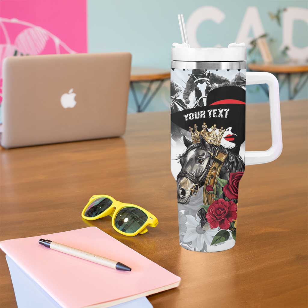 Personalized Horse Racing Tumbler With Handle Derby Lady Triple Flowers