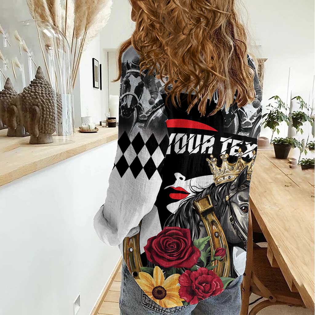 Personalized Horse Racing Women Casual Shirt Derby Lady Triple Flowers