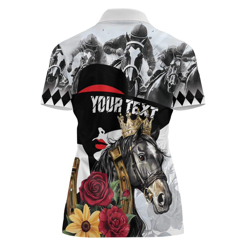 Personalized Horse Racing Women Polo Shirt Derby Lady Triple Flowers