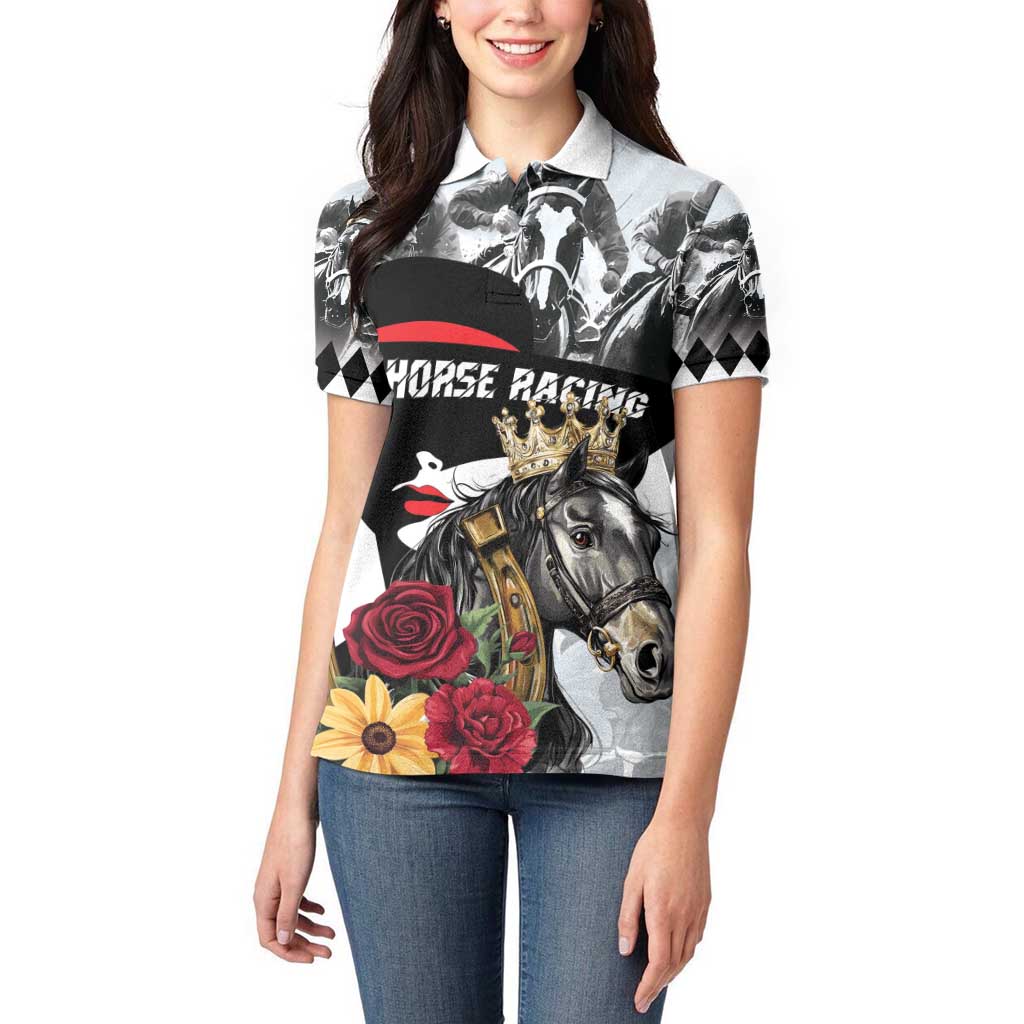 Personalized Horse Racing Women Polo Shirt Derby Lady Triple Flowers