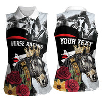 Personalized Horse Racing Women Sleeveless Polo Shirt Derby Lady Triple Flowers