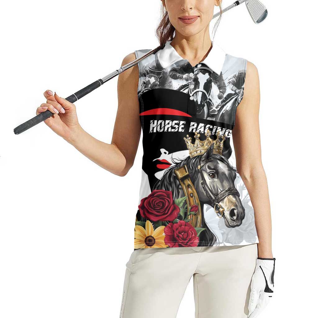 Personalized Horse Racing Women Sleeveless Polo Shirt Derby Lady Triple Flowers
