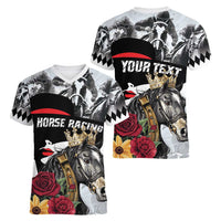 Personalized Horse Racing Women V-Neck T-Shirt Derby Lady Triple Flowers