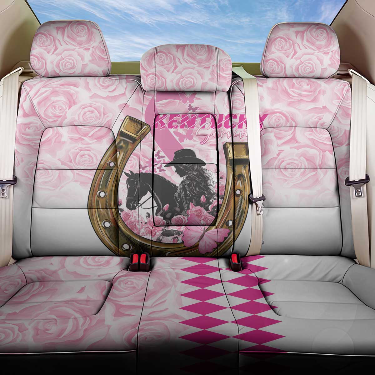 Kentucky Survivors Back Car Seat Cover Horse Derby Lady Pink Roses